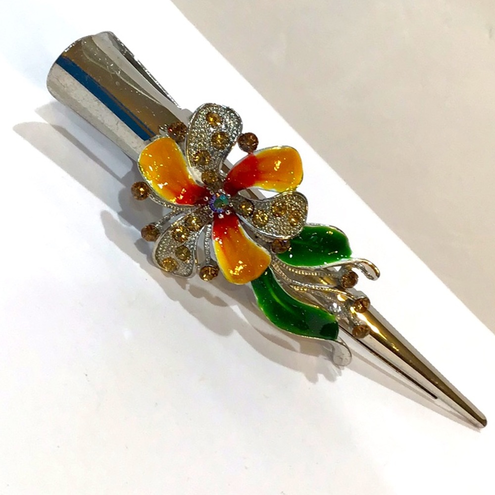 BIG floral enamel hair clip EUC